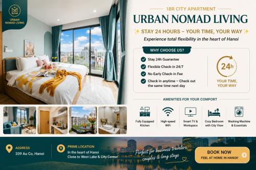 Nhat Tan Apartment | Urban Nomad Living 1BR City Apartment - Stay 24 hours - Flexible Check-in time