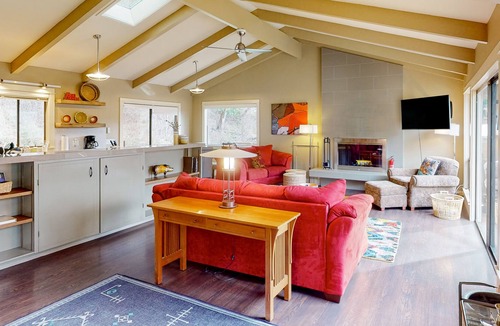 Orcas House | Dog-friendly forest cottage with a scenic deck, grill, fireplace, & central AC