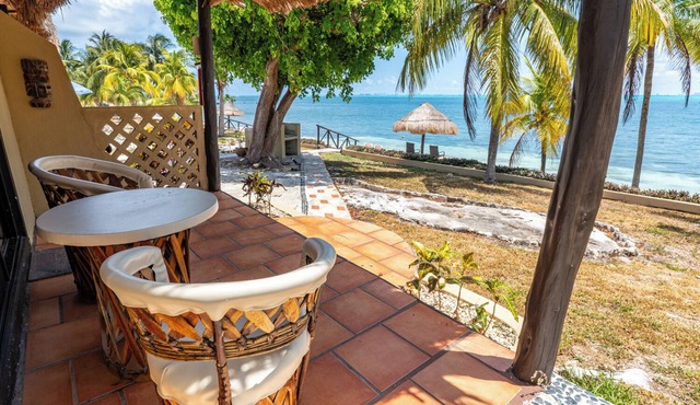 Beachfront palapa cottage with heated pool , sunsets and tropical gardens